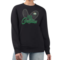 Black Boston Celtics G-III 4Her by Carl Banks Women's Leopard Heart Fleece Pullover Sweatshirt | NBA