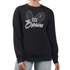 Black San Antonio Spurs G-III 4Her by Carl Banks Women's Leopard Heart Fleece Pullover Sweatshirt | NBA