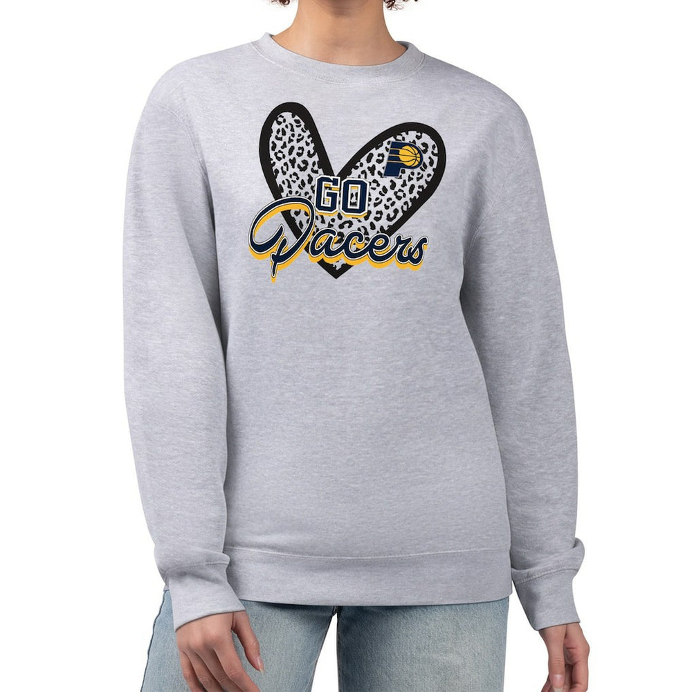 Heather Gray Indiana Pacers G-III 4Her by Carl Banks Women's Leopard Heart Fleece Pullover Sweatshirt | NBA