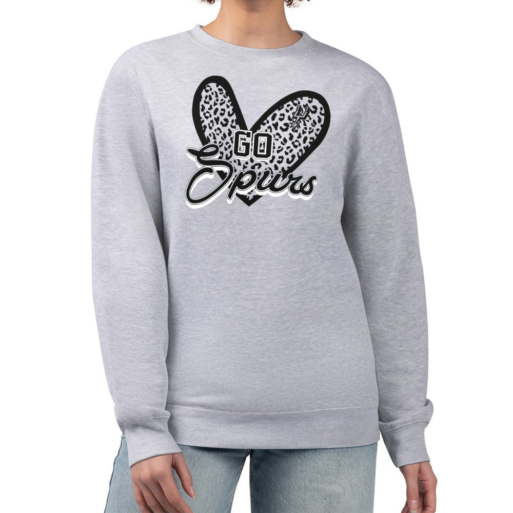 Heather Gray San Antonio Spurs G-III 4Her by Carl Banks Women's Leopard Heart Fleece Pullover Sweatshirt | NBA