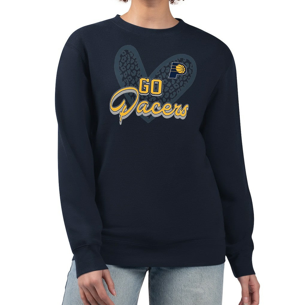 Navy Indiana Pacers G-III 4Her by Carl Banks Women's Leopard Heart Fleece Pullover Sweatshirt | NBA