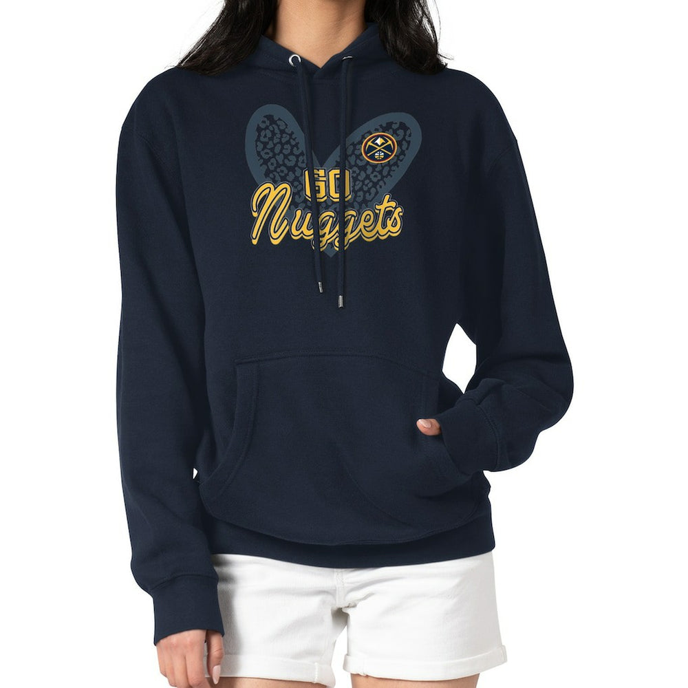 Navy Denver Nuggets G-III 4Her by Carl Banks Women's Leopard Heart Graphic Fleece Pullover Hoodie sale | NBA
