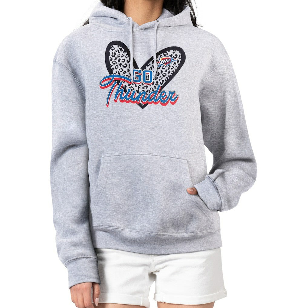 Heather Gray Oklahoma City Thunder G-III 4Her by Carl Banks Women's Leopard Heart Graphic Fleece Pullover Hoodie | NBA