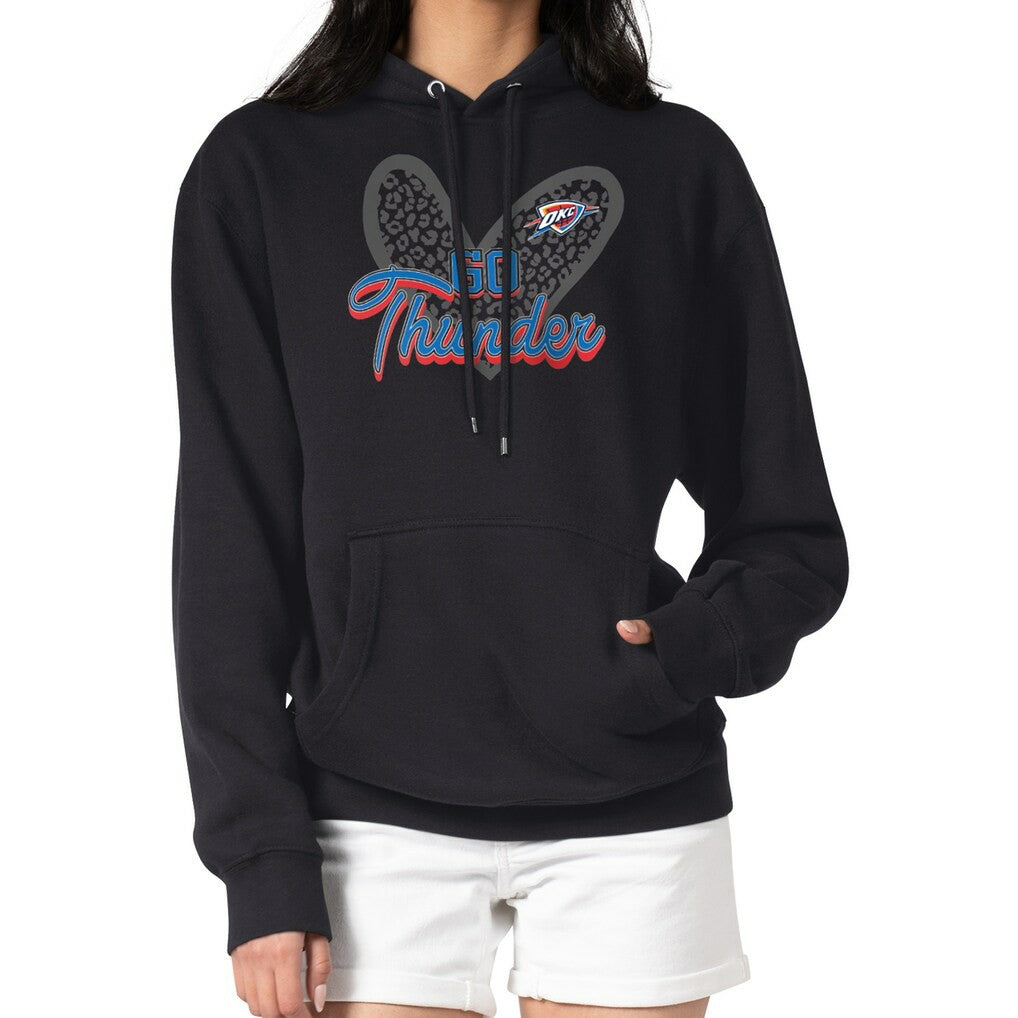 Black Oklahoma City Thunder G-III 4Her by Carl Banks Women's Leopard Heart Graphic Fleece Pullover Hoodie | NBA