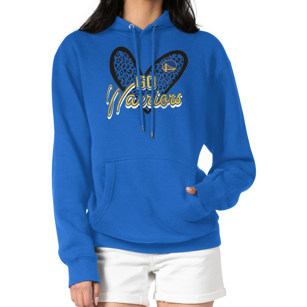 Royal Golden State Warriors G-III 4Her by Carl Banks Women's Leopard Heart Graphic Fleece Pullover Hoodie sale | NBA