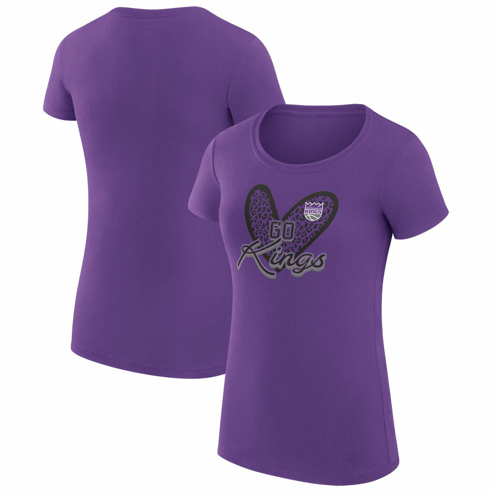 Purple Sacramento Kings G-III 4Her by Carl Banks Women's Super-Slim Fit Lightweight Leopard Heart T-Shirt | NBA