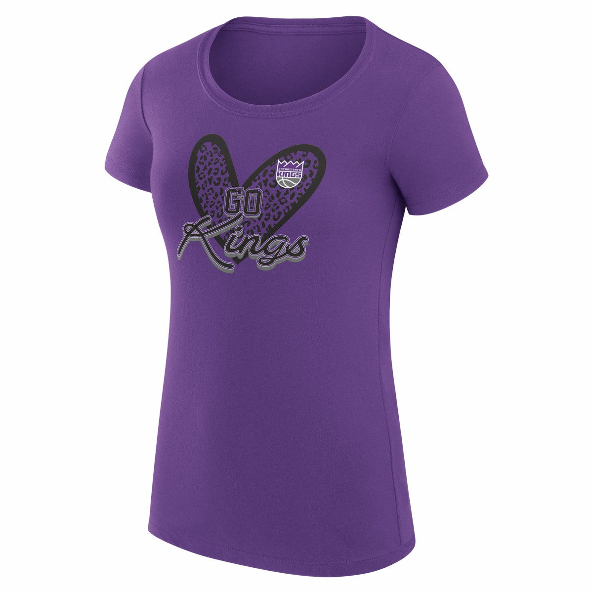 Purple Sacramento Kings G-III 4Her by Carl Banks Women's Super-Slim Fit Lightweight Leopard Heart T-Shirt | NBA