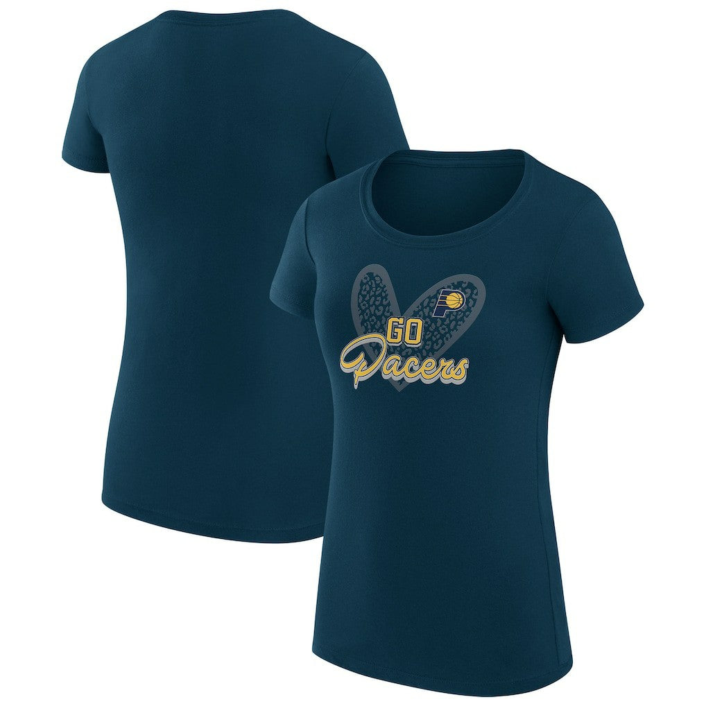 Navy Indiana Pacers G-III 4Her by Carl Banks Women's Super-Slim Fit Lightweight Leopard Heart T-Shirt | NBA