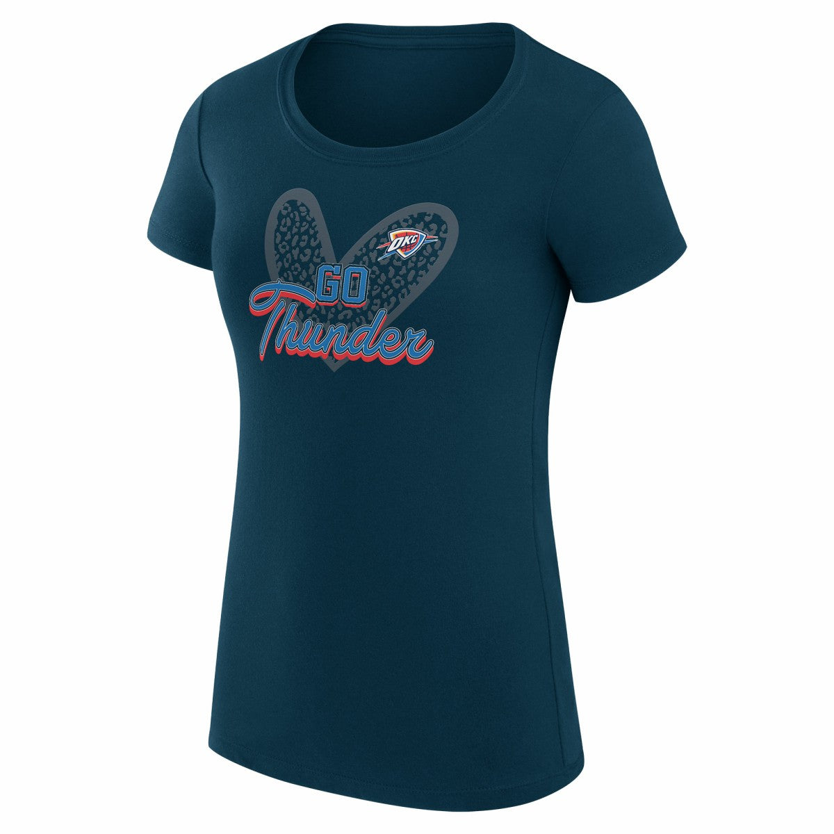 Navy Oklahoma City Thunder G-III 4Her by Carl Banks Women's Super-Slim Fit Lightweight Leopard Heart T-Shirt | NBA