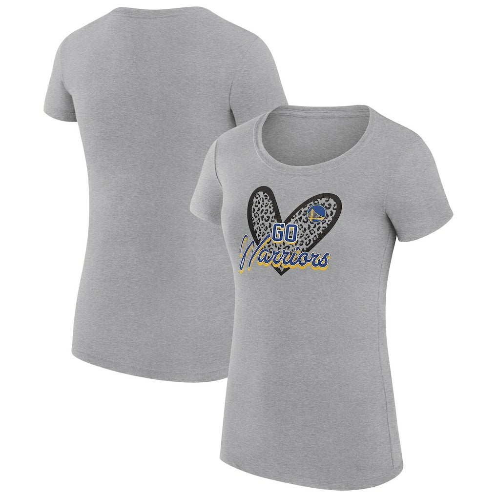 Heather Gray Golden State Warriors G-III 4Her by Carl Banks Women's Super-Slim Fit Lightweight Leopard Heart T-Shirt sale | NBA