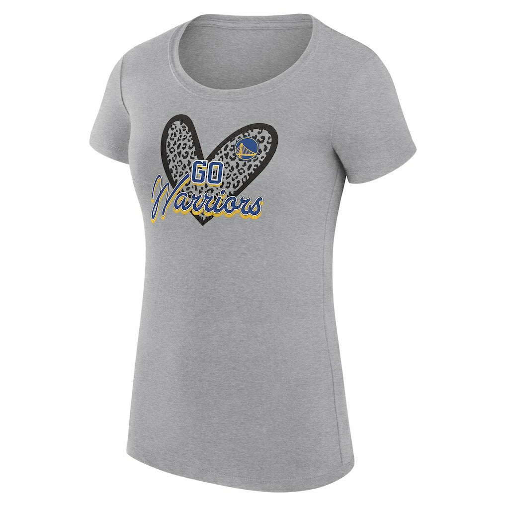 Heather Gray Golden State Warriors G-III 4Her by Carl Banks Women's Super-Slim Fit Lightweight Leopard Heart T-Shirt sale | NBA