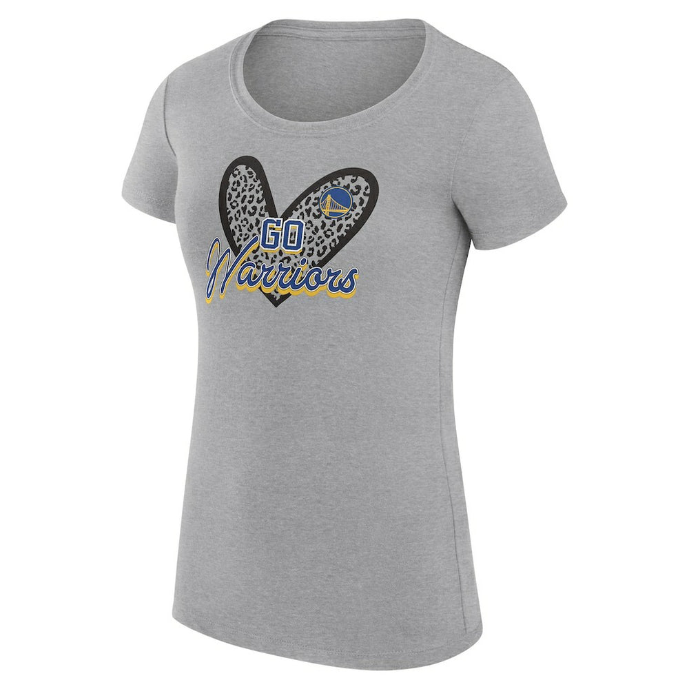 Heather Gray Golden State Warriors G-III 4Her by Carl Banks Women's Super-Slim Fit Lightweight Leopard Heart T-Shirt sale | NBA