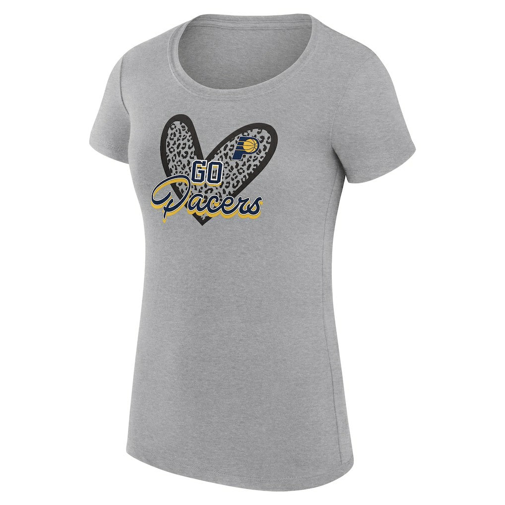 Heather Gray Indiana Pacers G-III 4Her by Carl Banks Women's Super-Slim Fit Lightweight Leopard Heart T-Shirt | NBA