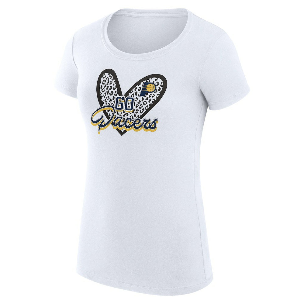 White Indiana Pacers G-III 4Her by Carl Banks Women's Super-Slim Fit Lightweight Leopard Heart T-Shirt | NBA