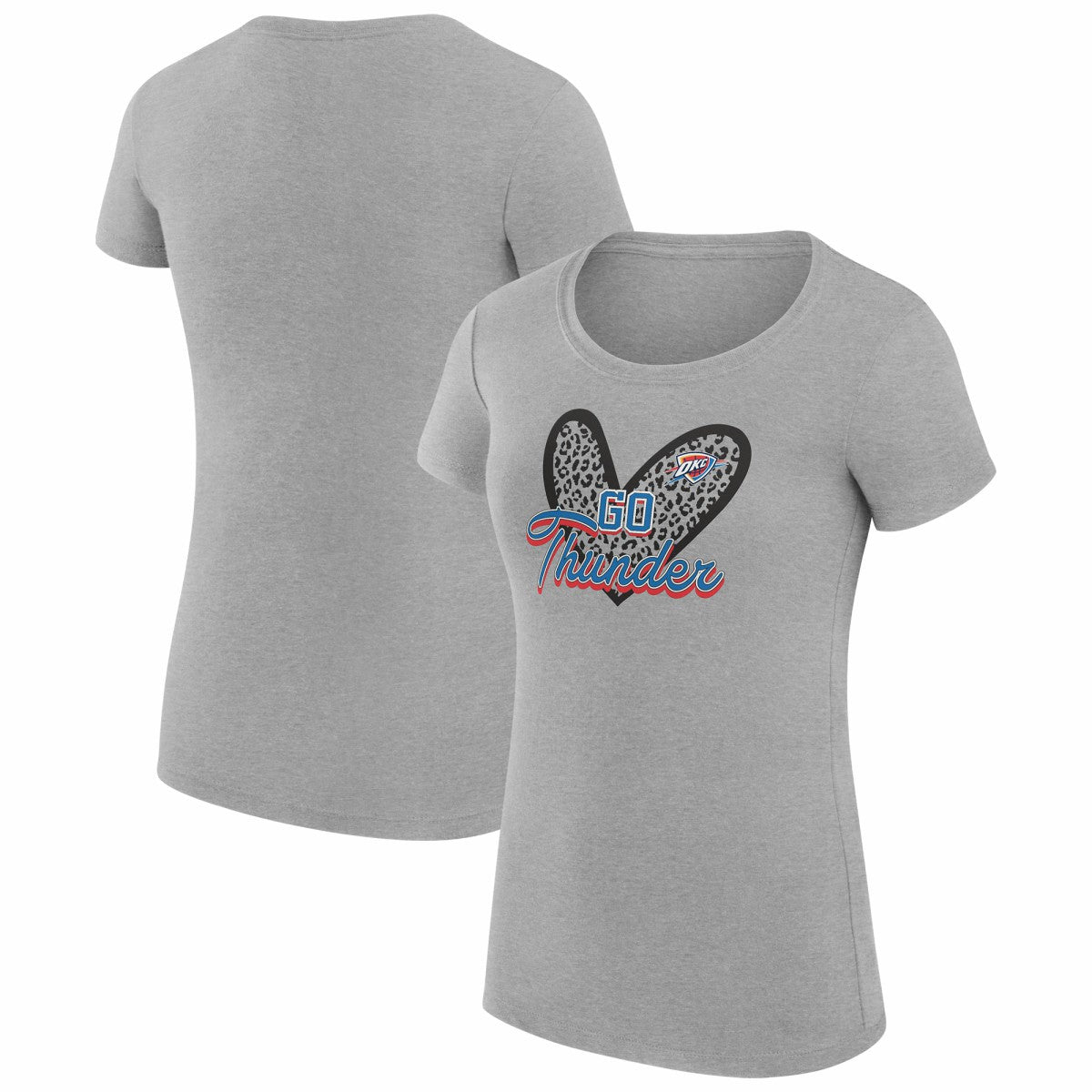 Heather Gray Oklahoma City Thunder G-III 4Her by Carl Banks Women's Super-Slim Fit Lightweight Leopard Heart T-Shirt | NBA