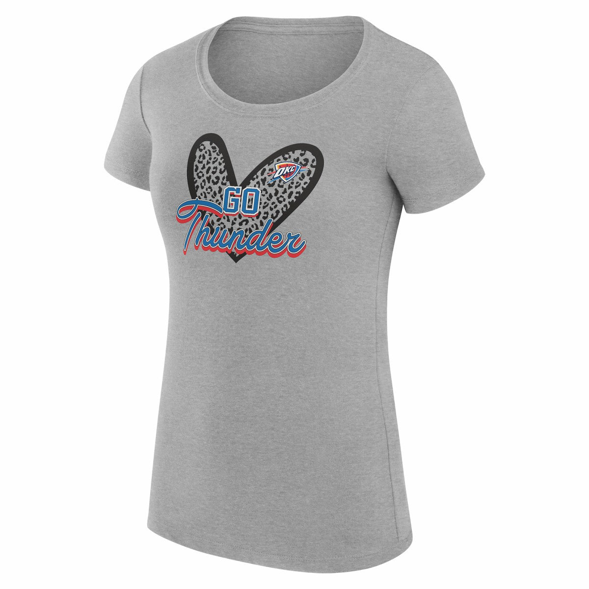Heather Gray Oklahoma City Thunder G-III 4Her by Carl Banks Women's Super-Slim Fit Lightweight Leopard Heart T-Shirt | NBA