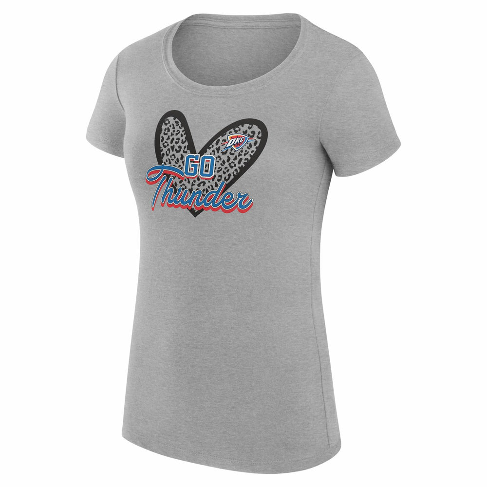 Heather Gray Oklahoma City Thunder G-III 4Her by Carl Banks Women's Super-Slim Fit Lightweight Leopard Heart T-Shirt | NBA