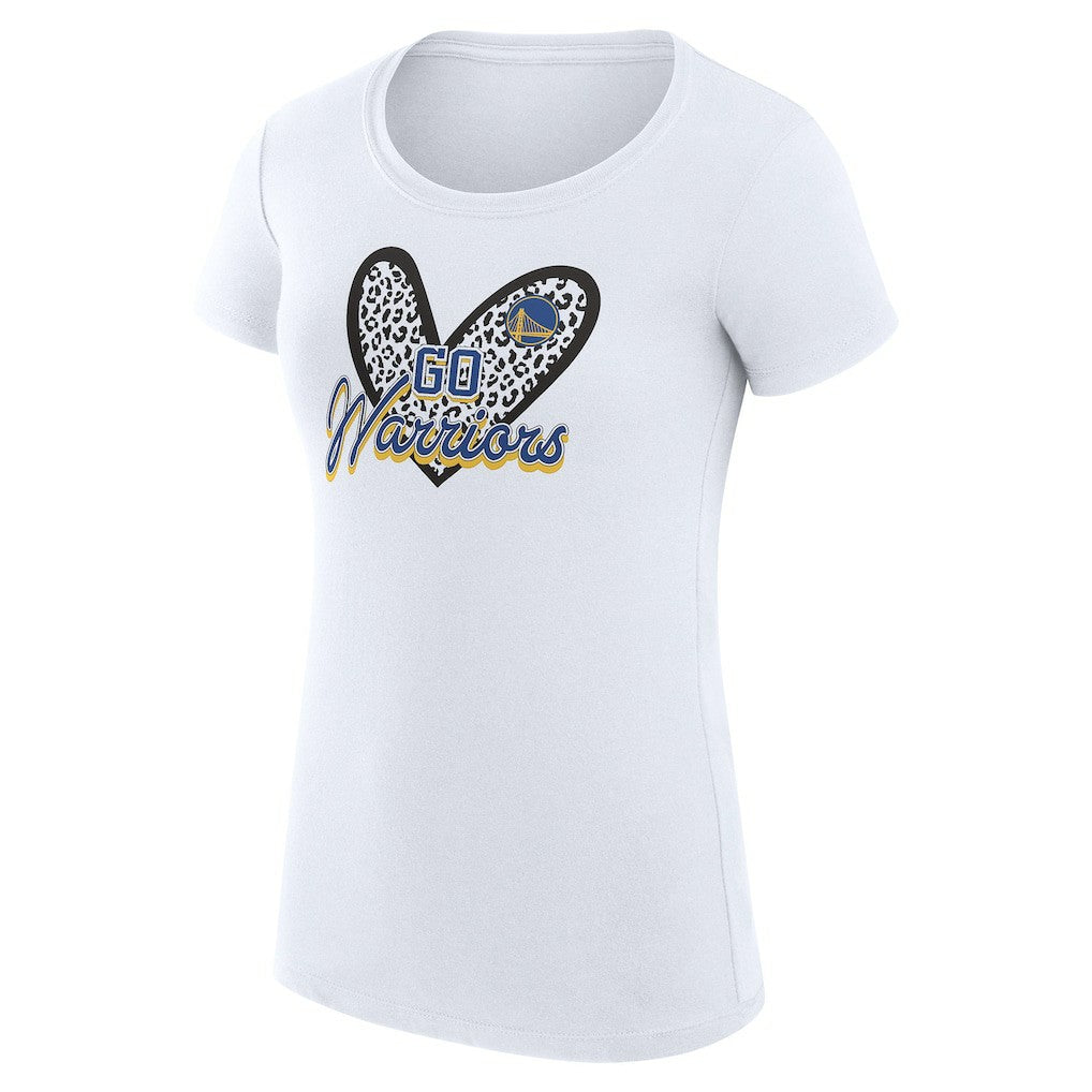 White Golden State Warriors G-III 4Her by Carl Banks Women's Super-Slim Fit Lightweight Leopard Heart T-Shirt sale | NBA
