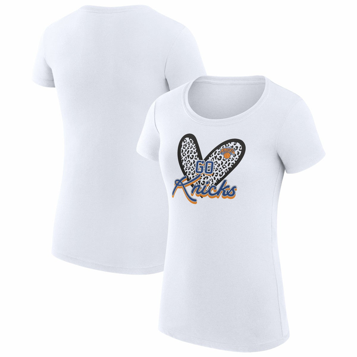 White New York Knicks G-III 4Her by Carl Banks Women's Super-Slim Fit Lightweight Leopard Heart T-Shirt | NBA