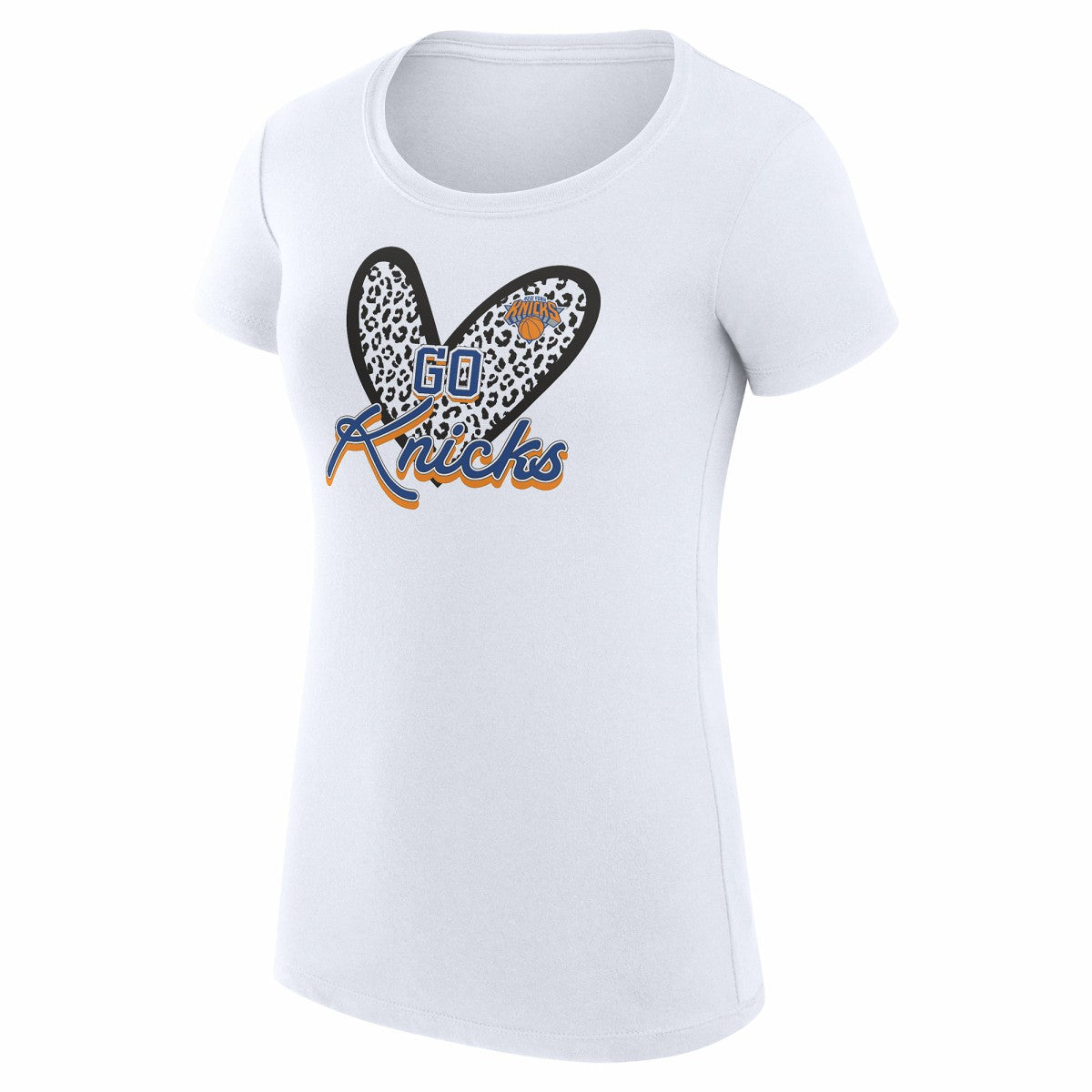 White New York Knicks G-III 4Her by Carl Banks Women's Super-Slim Fit Lightweight Leopard Heart T-Shirt | NBA