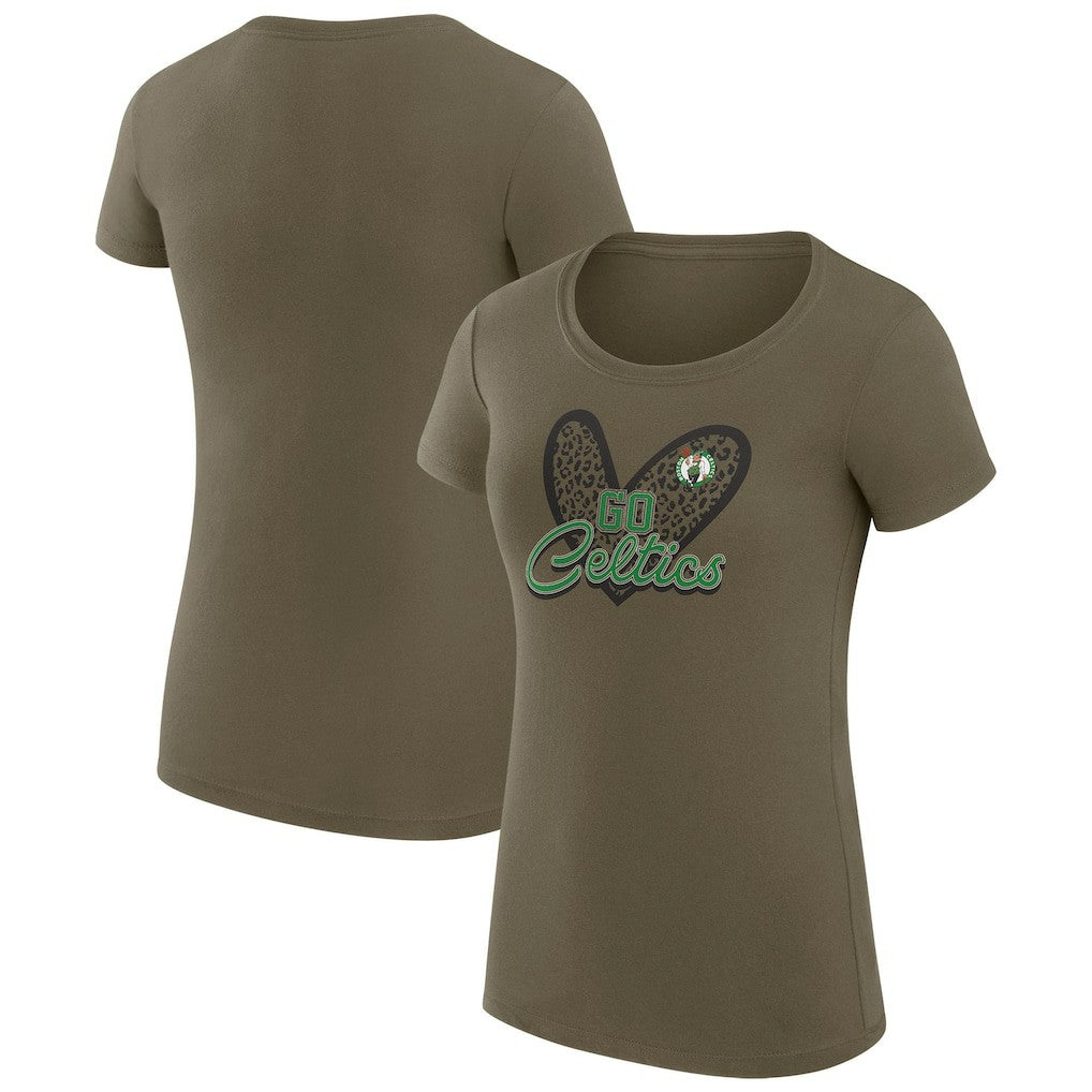 Hunter Green Boston Celtics G-III 4Her by Carl Banks Women's Super-Slim Fit Lightweight Leopard Heart T-Shirt | NBA