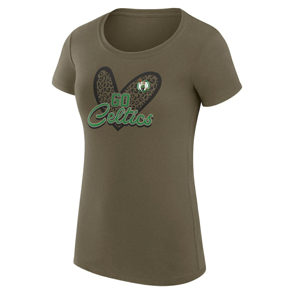 Hunter Green Boston Celtics G-III 4Her by Carl Banks Women's Super-Slim Fit Lightweight Leopard Heart T-Shirt | NBA