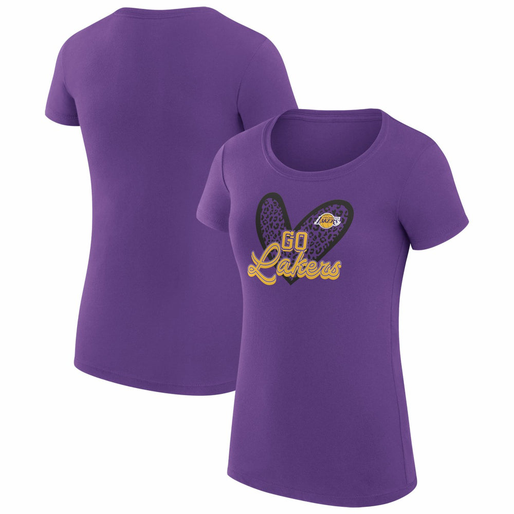 Purple Los Angeles Lakers G-III 4Her by Carl Banks Women's Super-Slim Fit Lightweight Leopard Heart T-Shirt | NBA