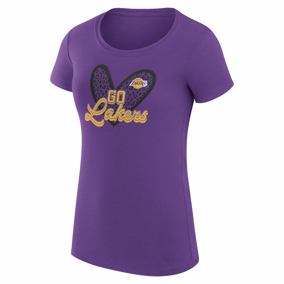 Purple Los Angeles Lakers G-III 4Her by Carl Banks Women's Super-Slim Fit Lightweight Leopard Heart T-Shirt | NBA
