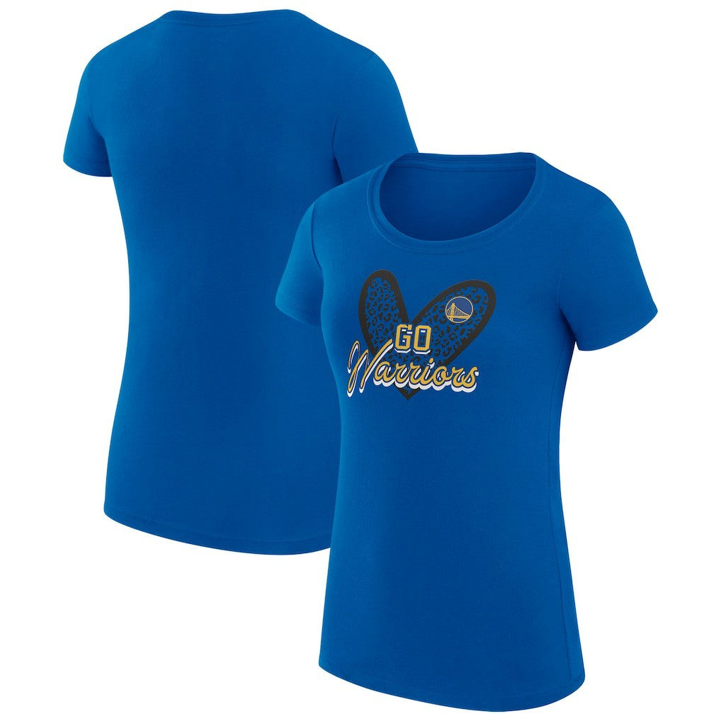 Royal Golden State Warriors G-III 4Her by Carl Banks Women's Super-Slim Fit Lightweight Leopard Heart T-Shirt sale | NBA