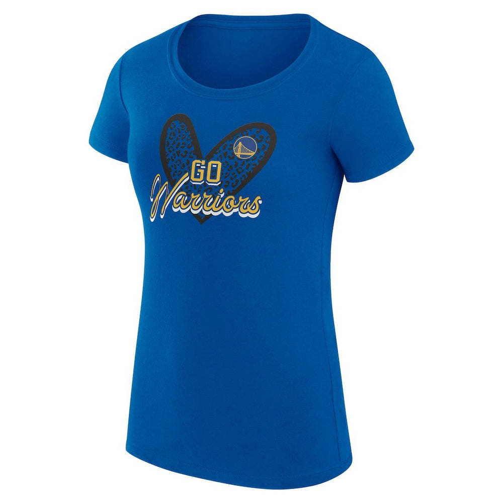 Royal Golden State Warriors G-III 4Her by Carl Banks Women's Super-Slim Fit Lightweight Leopard Heart T-Shirt sale | NBA