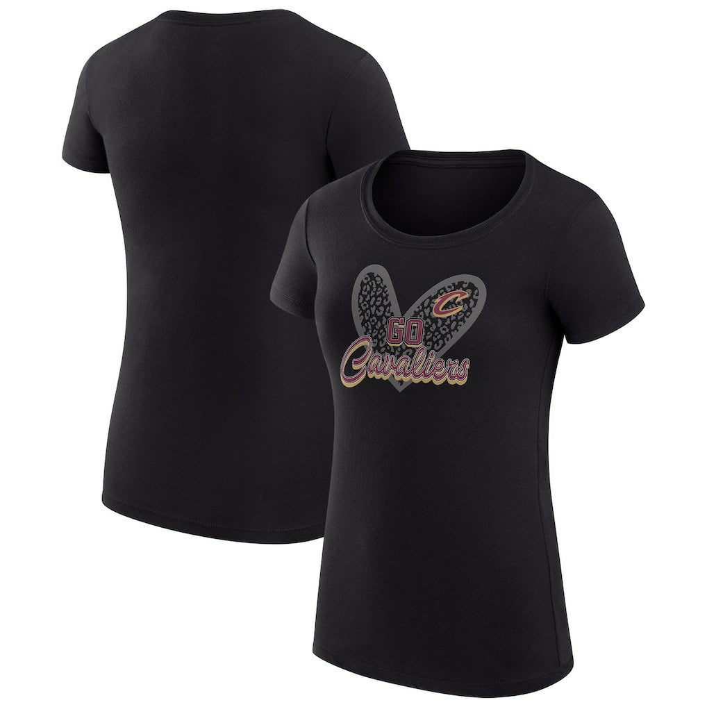 Black Cleveland Cavaliers G-III 4Her by Carl Banks Women's Super-Slim Fit Lightweight Leopard Heart T-Shirt sale | NBA