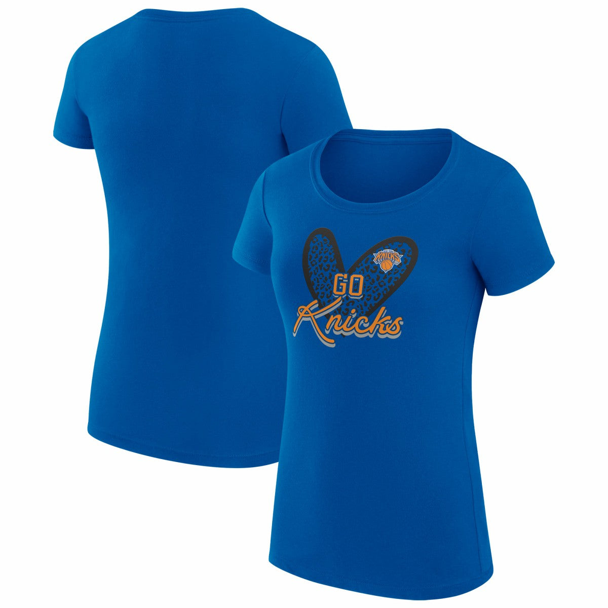 Blue New York Knicks G-III 4Her by Carl Banks Women's Super-Slim Fit Lightweight Leopard Heart T-Shirt | NBA