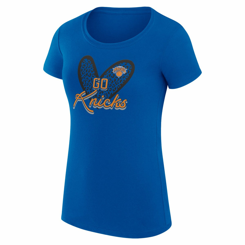 Blue New York Knicks G-III 4Her by Carl Banks Women's Super-Slim Fit Lightweight Leopard Heart T-Shirt | NBA
