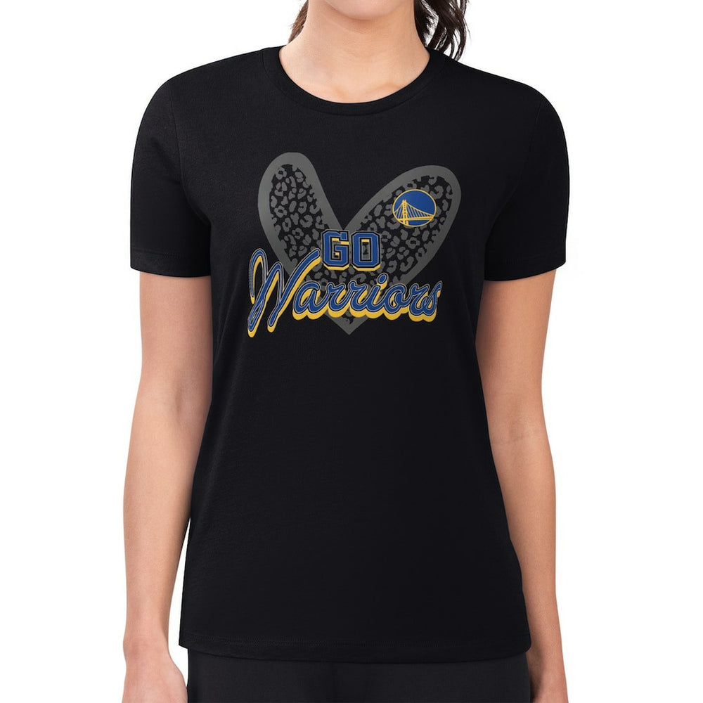 Black Golden State Warriors G-III 4Her by Carl Banks Women's Super-Slim Fit Lightweight Leopard Heart T-Shirt sale | NBA