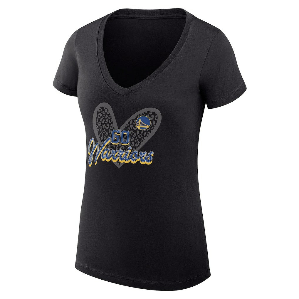 Black Golden State Warriors G-III 4Her by Carl Banks Women's Super-Slim Fit Lightweight Leopard Heart V-Neck T-Shirt sale | NBA