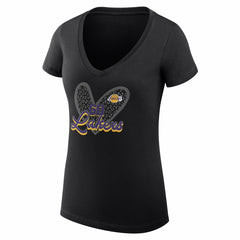 Black Los Angeles Lakers G-III 4Her by Carl Banks Women's Super-Slim Fit Lightweight Leopard Heart V-Neck T-Shirt | NBA