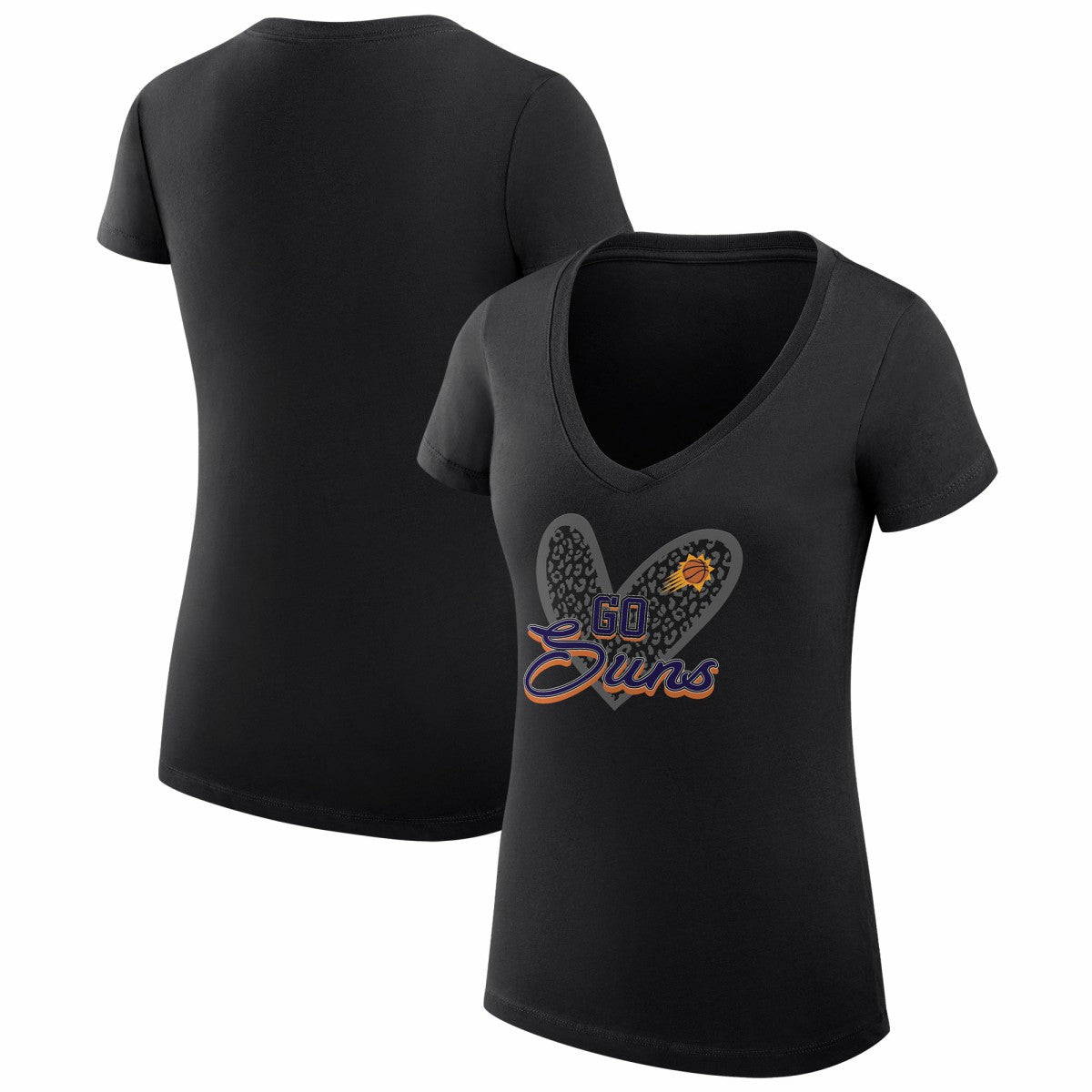 Black Phoenix Suns G-III 4Her by Carl Banks Women's Super-Slim Fit Lightweight Leopard Heart V-Neck T-Shirt | NBA