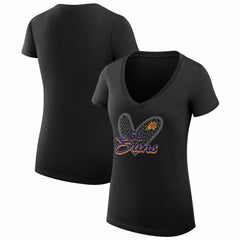 Black Phoenix Suns G-III 4Her by Carl Banks Women's Super-Slim Fit Lightweight Leopard Heart V-Neck T-Shirt | NBA