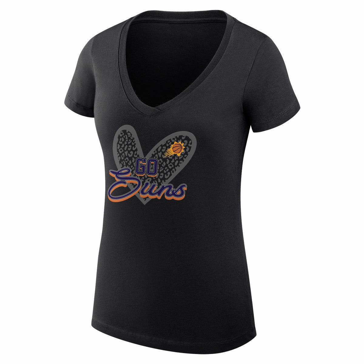 Black Phoenix Suns G-III 4Her by Carl Banks Women's Super-Slim Fit Lightweight Leopard Heart V-Neck T-Shirt | NBA