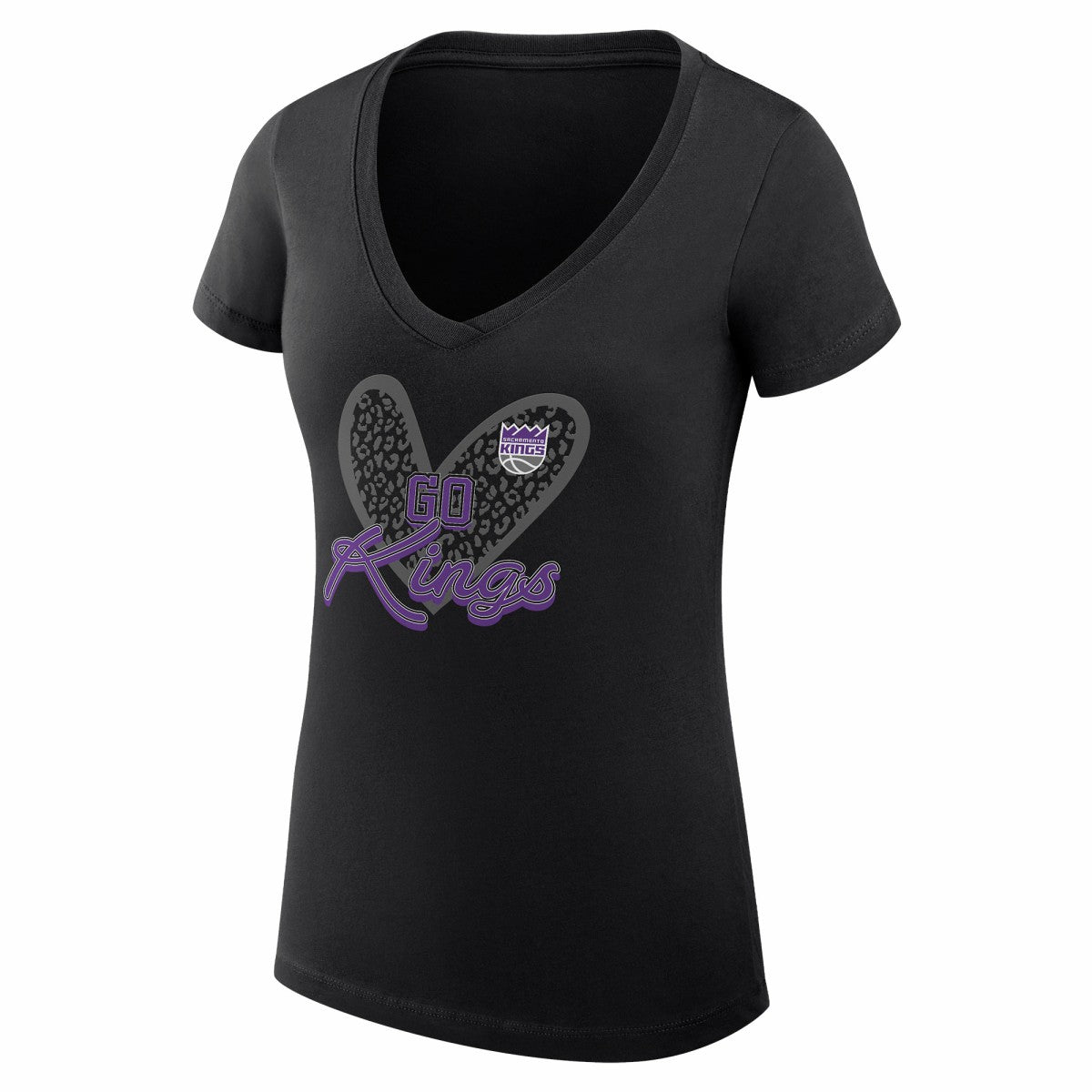 Black Sacramento Kings G-III 4Her by Carl Banks Women's Super-Slim Fit Lightweight Leopard Heart V-Neck T-Shirt | NBA