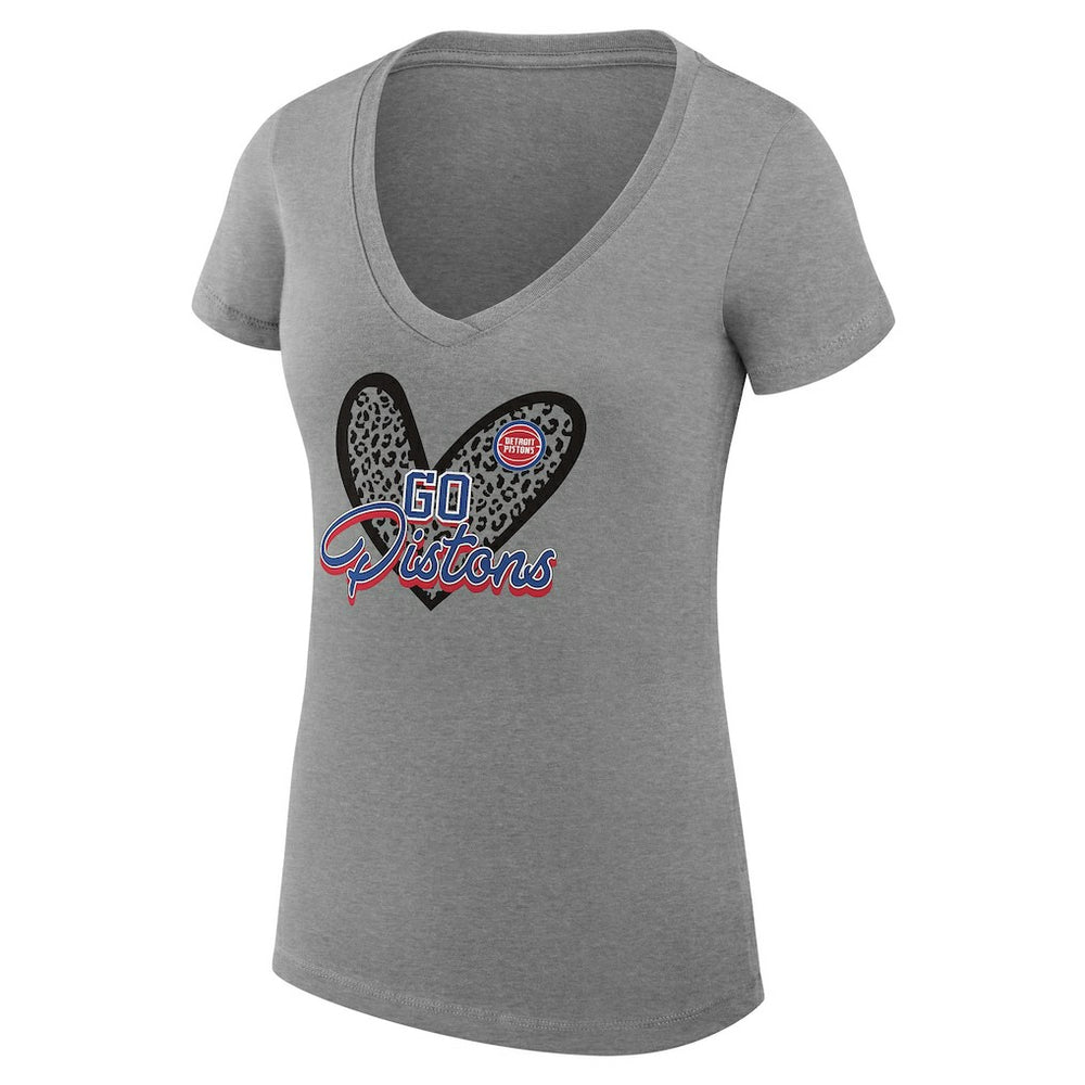 Heather Gray Detroit Pistons G-III 4Her by Carl Banks Women's Super-Slim Fit Lightweight Leopard Heart V-Neck T-Shirt sale | NBA