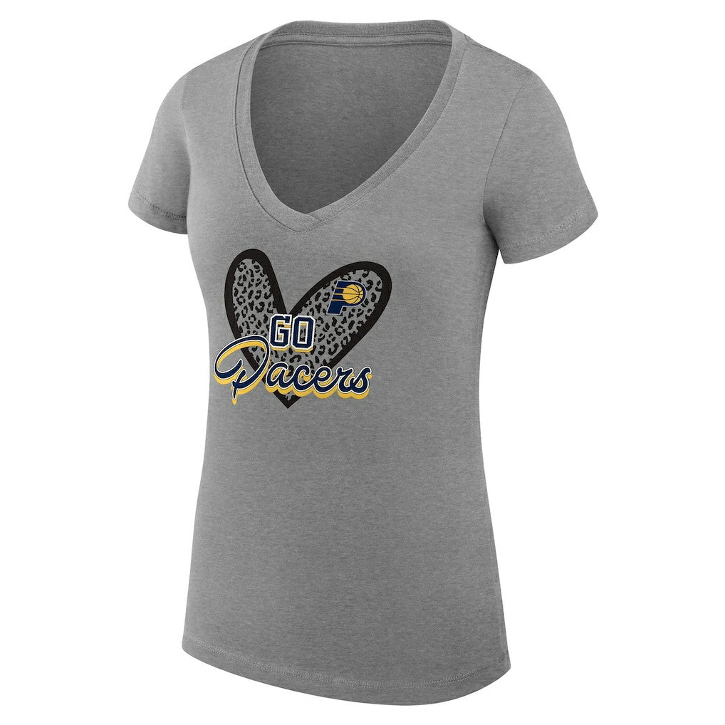 Heather Gray Indiana Pacers G-III 4Her by Carl Banks Women's Super-Slim Fit Lightweight Leopard Heart V-Neck T-Shirt | NBA