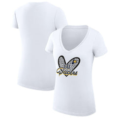 White Indiana Pacers G-III 4Her by Carl Banks Women's Super-Slim Fit Lightweight Leopard Heart V-Neck T-Shirt | NBA