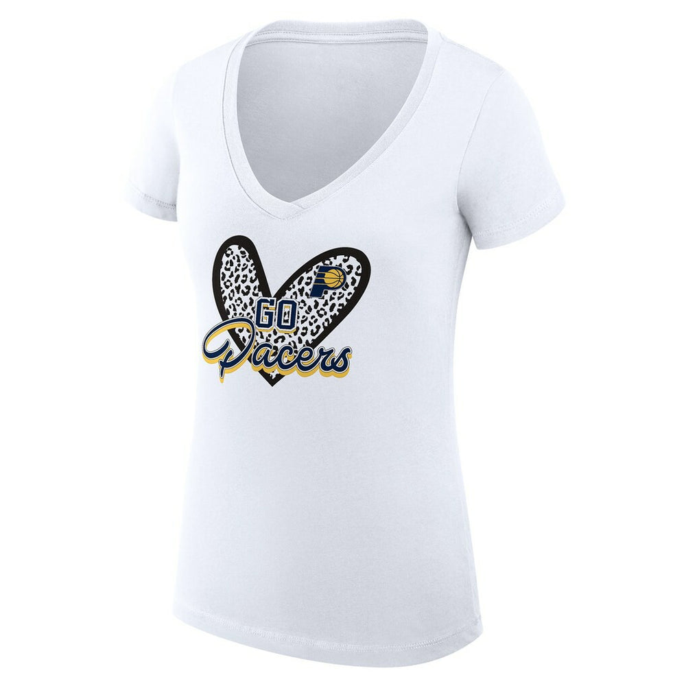 White Indiana Pacers G-III 4Her by Carl Banks Women's Super-Slim Fit Lightweight Leopard Heart V-Neck T-Shirt | NBA