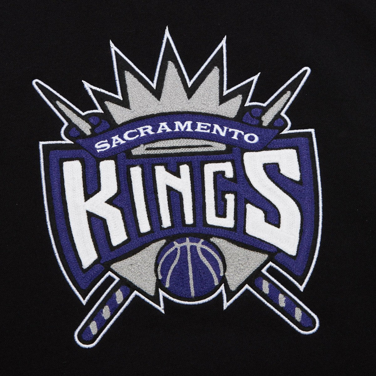 Black Sacramento Kings Chainstitch Applique Vintage Heavyweight Pullover Hoodie | NBA