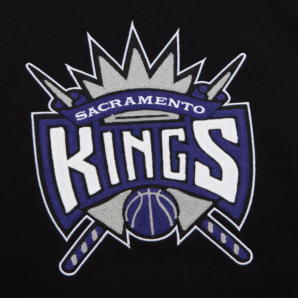 Black Sacramento Kings Chainstitch Applique Vintage Heavyweight Pullover Hoodie | NBA