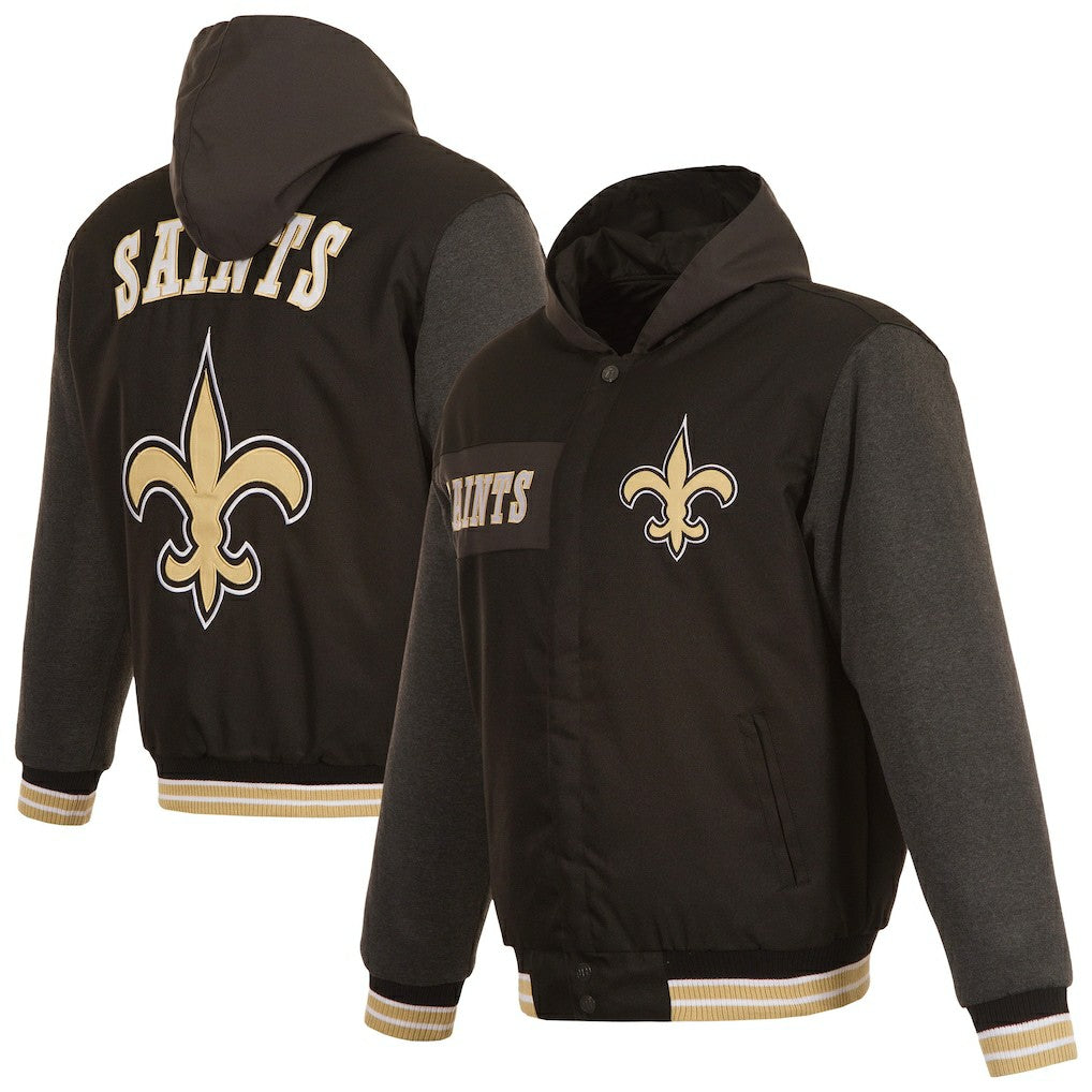 New Orleans Saints JH Design Reversible Twill Hoodie Full-Zip Jacket | NFL Outlet