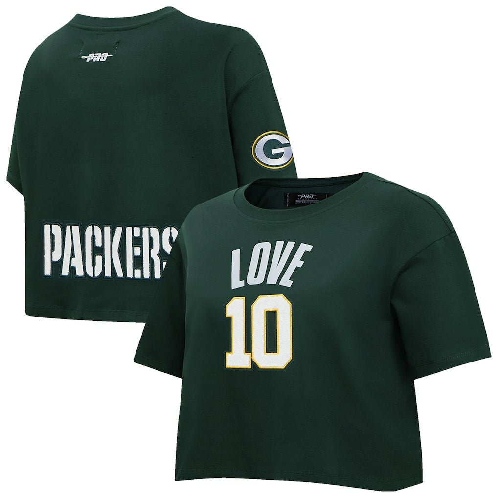 Green Bay Packers Jordan Love  Pro Standard Women's Player Name & Number Cropped Boxy T-Shirt | NFL Hot