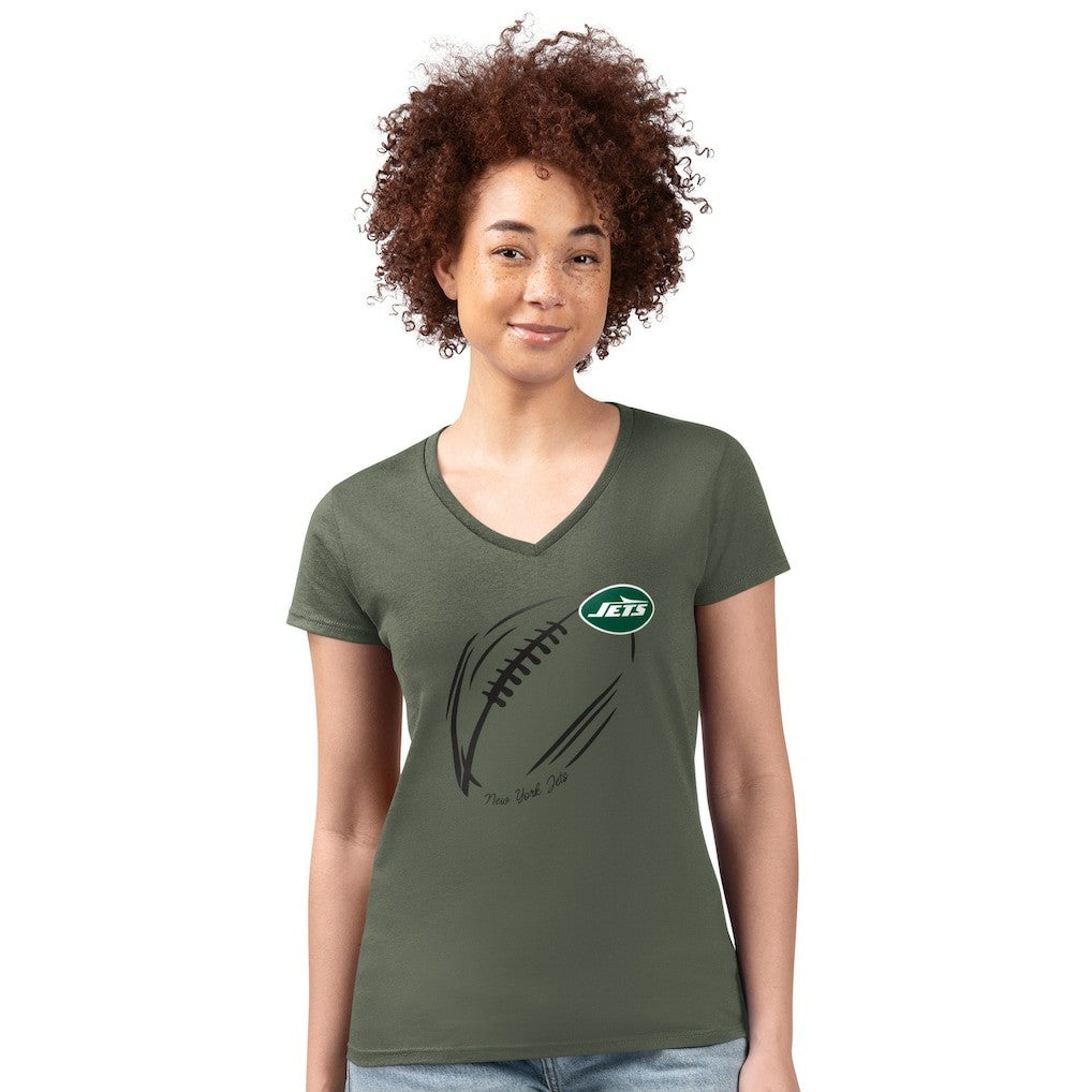 New York Jets G-III 4Her by Carl Banks Women's Super-Slim Fit Lightweight Subtle Football V-Neck T-Shirt | NFL Outlet
