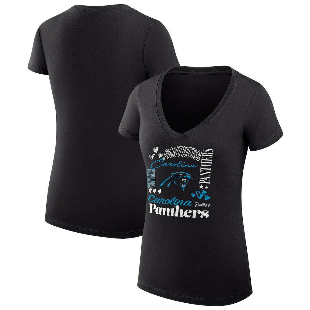 Carolina Panthers G-III 4Her by Carl Banks Women's Super-Slim Fit Lightweight Collage Team V-Neck T-Shirt | NFL Hot